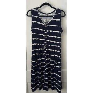 New Molerani Sundress Womens Large Pockets knee Length Dress Navy
